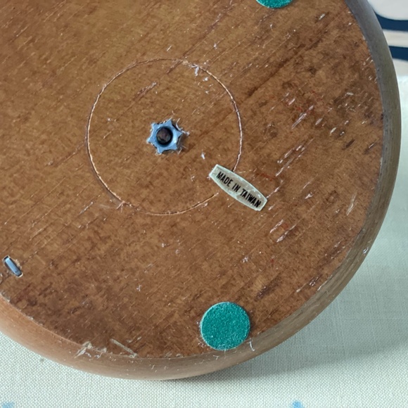 Vintage Wooden & Brass Candle Holder 5" & Twisted Red Candle 6" - Midcentury Mod - Picture 10 of 10